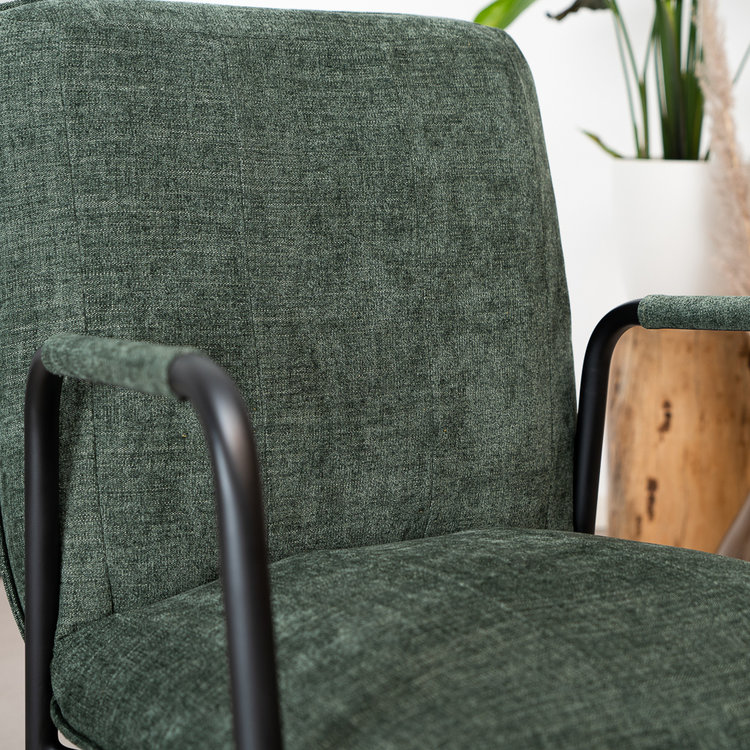 Eetkamerstoel met wieltjes Mila groen stof gemêleerd