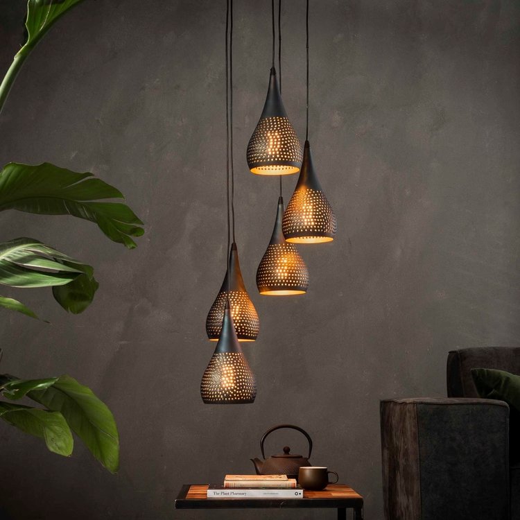 blozen feit Bereiken Industriële hanglamp Mia 5-lichts druppel zwart/brons