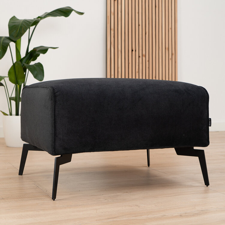 Scandinavische hocker Vegas zwart stof gemêleerd