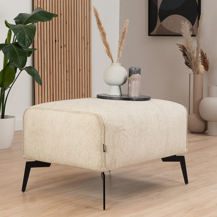Scandinavische hocker Vegas taupe stof gemêleerd