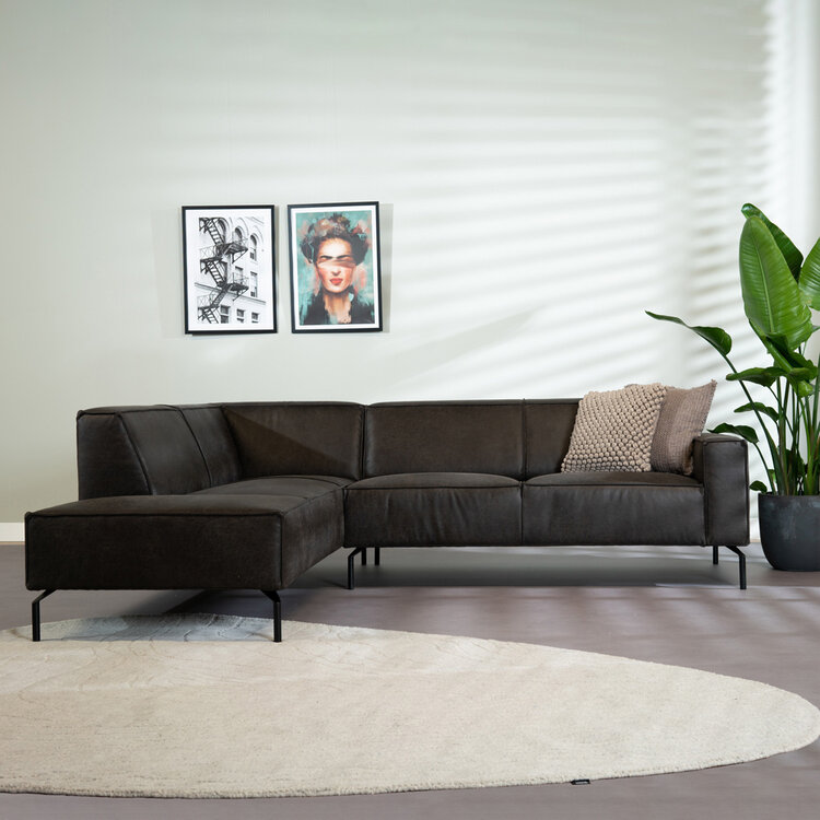 Industriële hoekbank Kansas eco-leer antraciet links