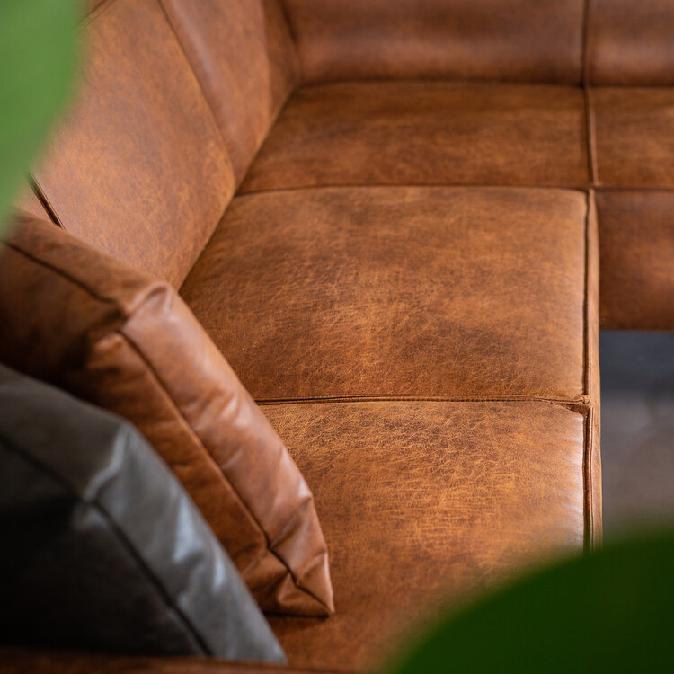 Industriële hoekbank Kansas eco-leer cognac links