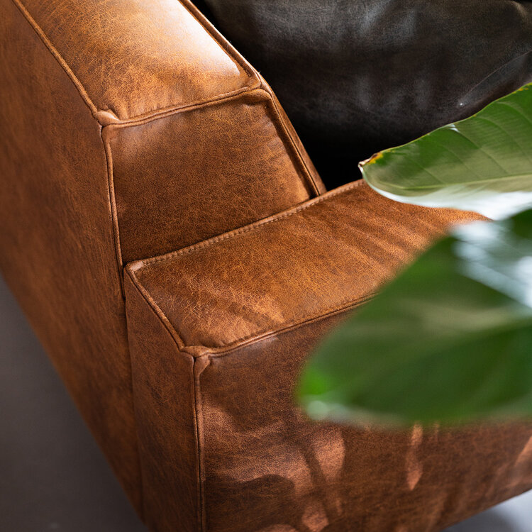 Industriële hoekbank Kansas eco-leer cognac links