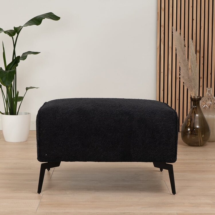 Scandinavische hocker Vegas bouclé zwart
