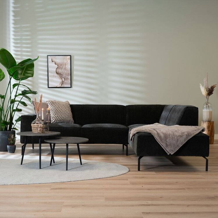 Hoekbank Kansas antraciet/ donkergroen ribstof rechts