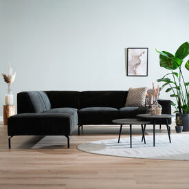 Hoekbank Kansas antraciet/ donkergroen ribstof links