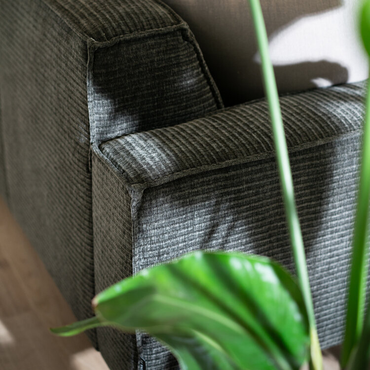 Hoekbank Kansas antraciet/ donkergroen ribstof links