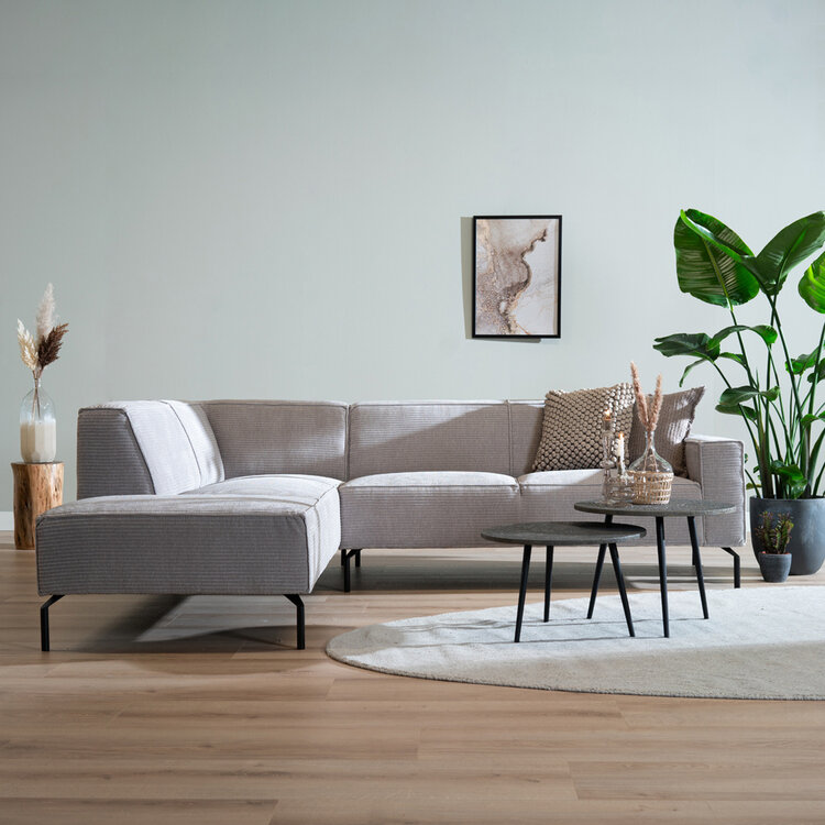 Hoekbank Kansas lichtgrijs ribstof links