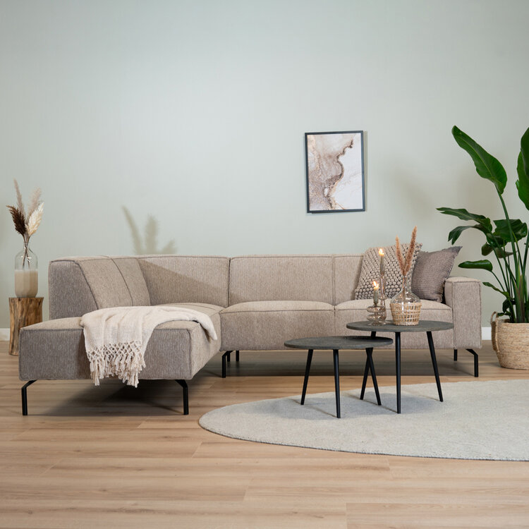 Hoekbank Kansas ribstof taupe links