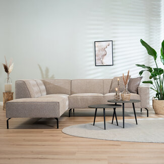 Hoekbank Kansas ribstof taupe links