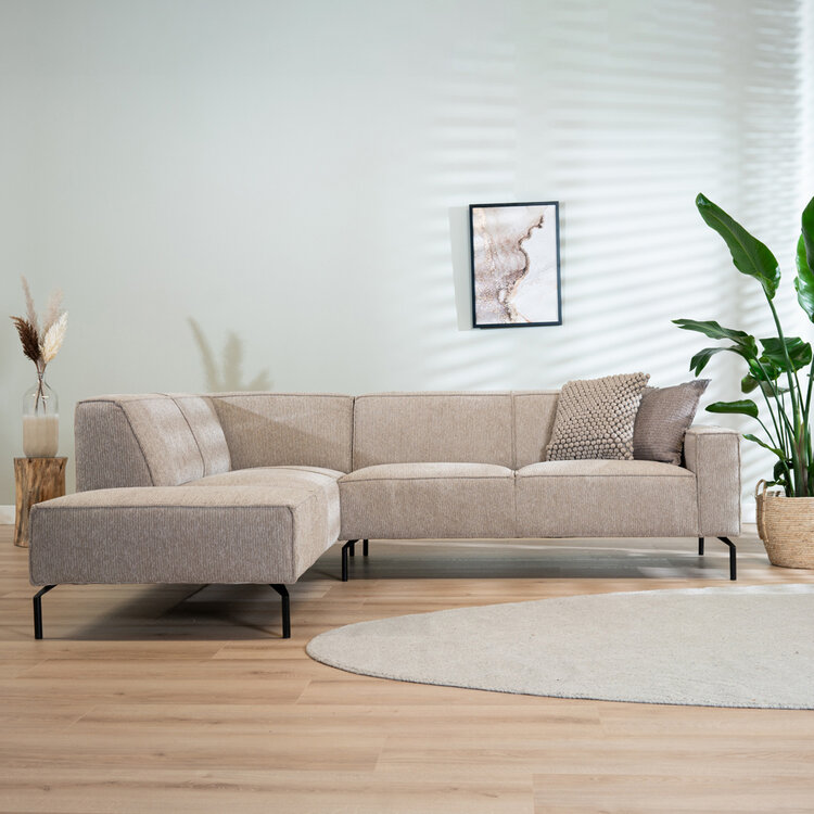 Hoekbank Kansas ribstof taupe links