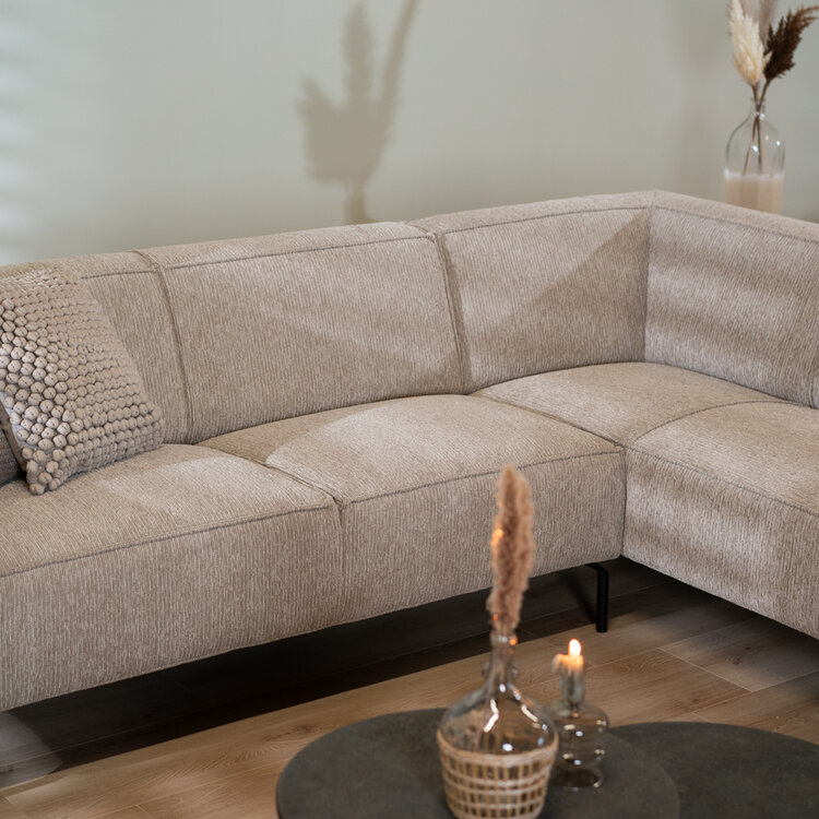 Hoekbank Kansas ribstof taupe links