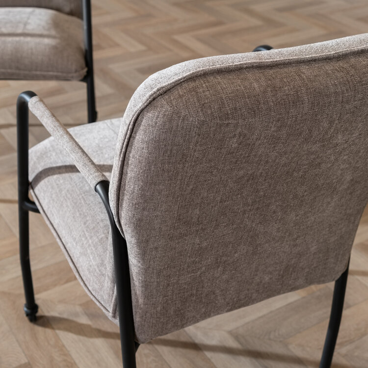 Eetkamerstoel met wieltjes Mila taupe stof gemêleerd
