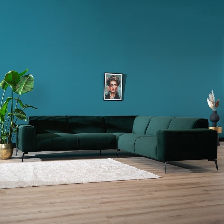 Velvet hoekbank Vegas groen links/rechts