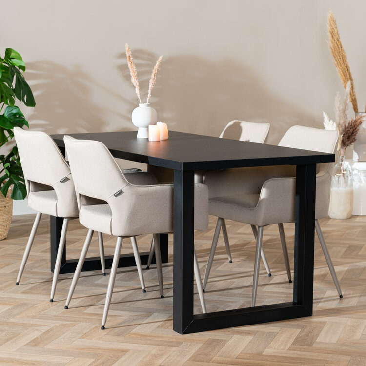 Eettafel Alec melamine zwart 160 x 80 cm