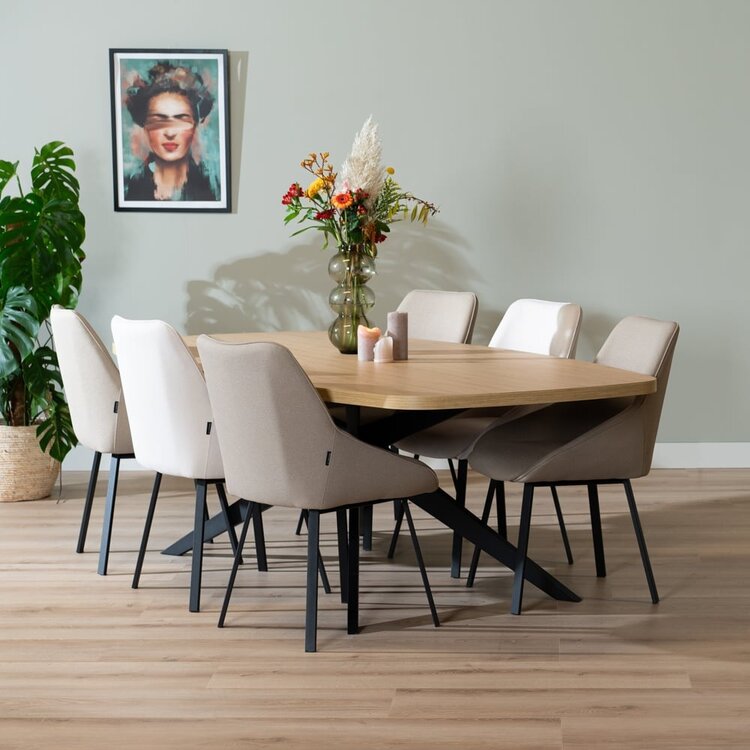 Eettafel Dio melamine eiken deens ovaal 240 x 120 cm