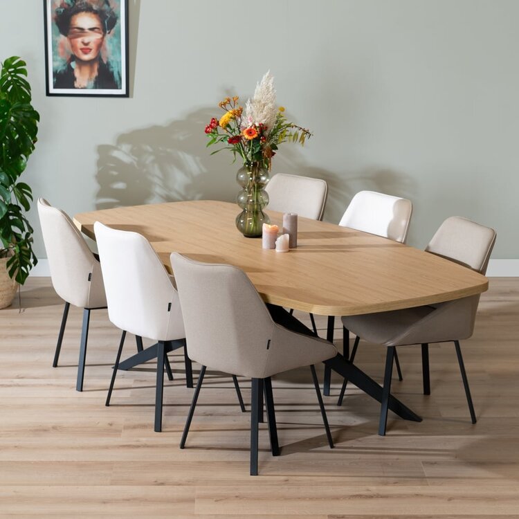 Eettafel Dio melamine eiken deens ovaal 240 x 120 cm