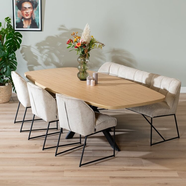 Eettafel Carl melamine eiken deens ovaal 240 x 120 cm