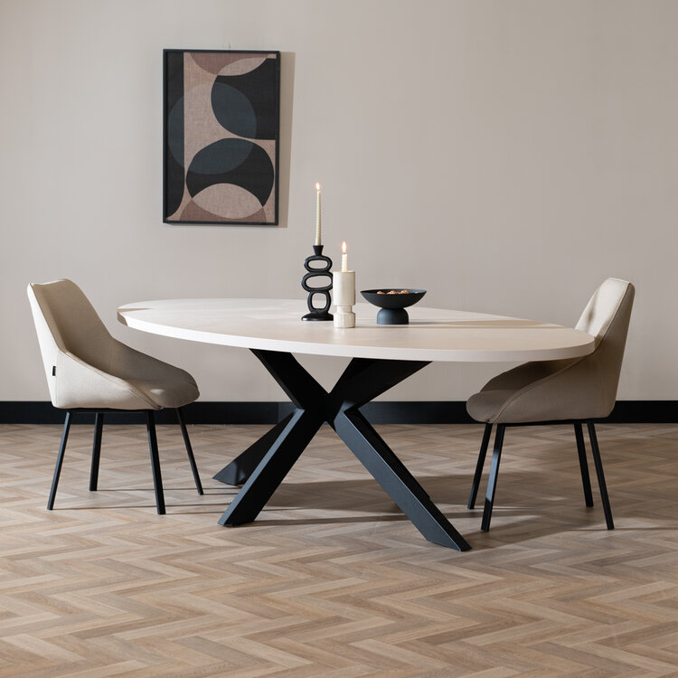 Eettafel Carl melamine beige ovaal 270 x 130 cm