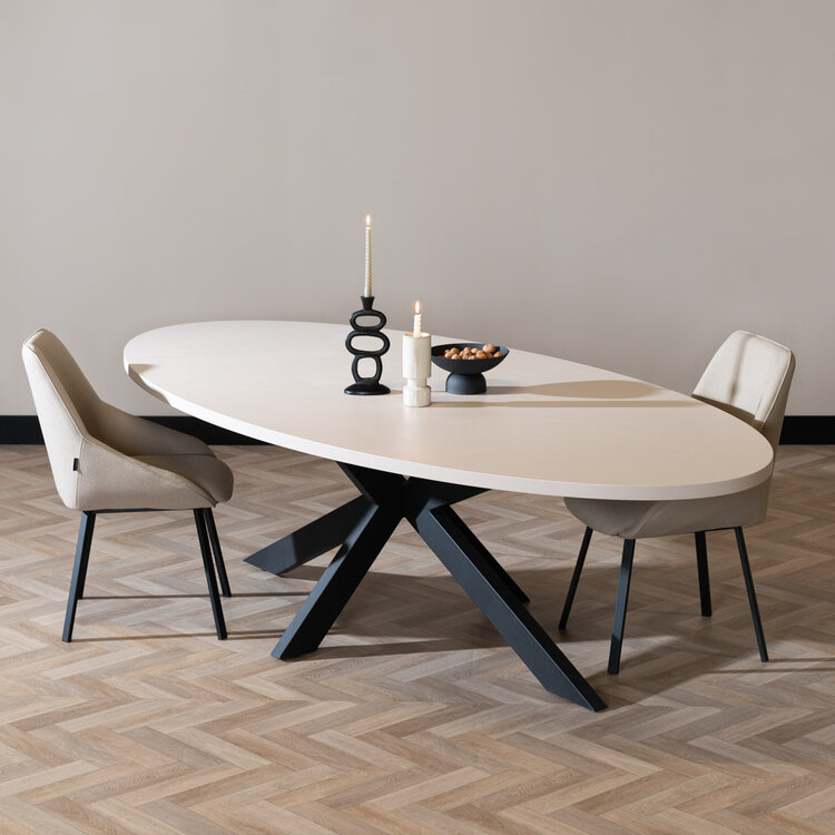 Eettafel Carl melamine beige ovaal 270 x 130 cm