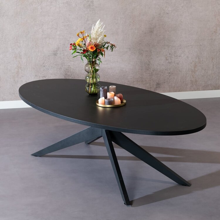 Eettafel Dio melamine zwart ovaal 270 x 130 cm