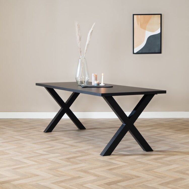 Eettafel Bodo melamine zwart 220 x 90 cm