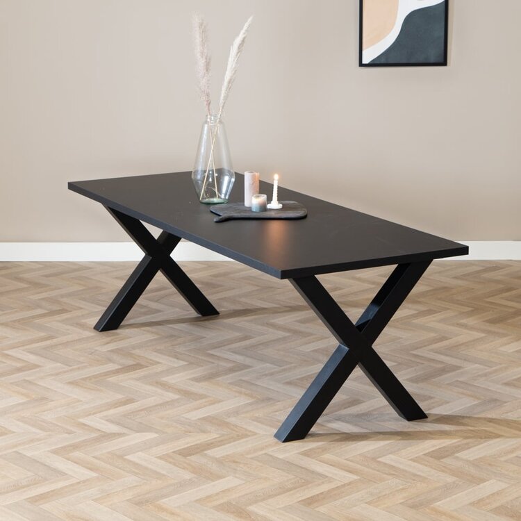 Eettafel Bodo melamine zwart 220 x 90 cm