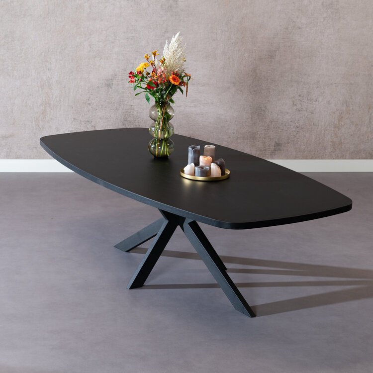 Eettafel Carl melamine zwart deens ovaal 240 x 120 cm