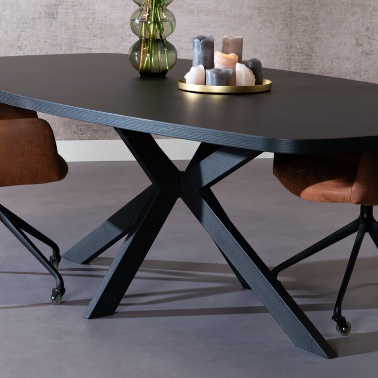 Eettafel Carl melamine zwart deens ovaal 240 x 120 cm