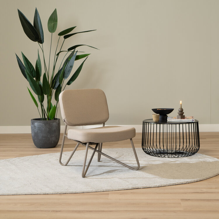 Scandinavische fauteuil Viggo taupe gerecyclede stof