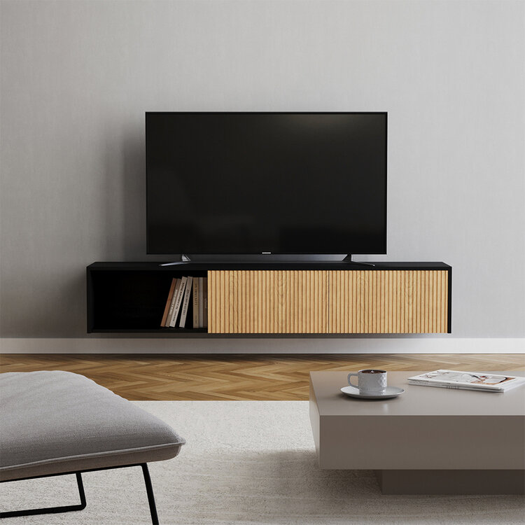 Tv-meubel Ray zwart/blank eiken 180 cm