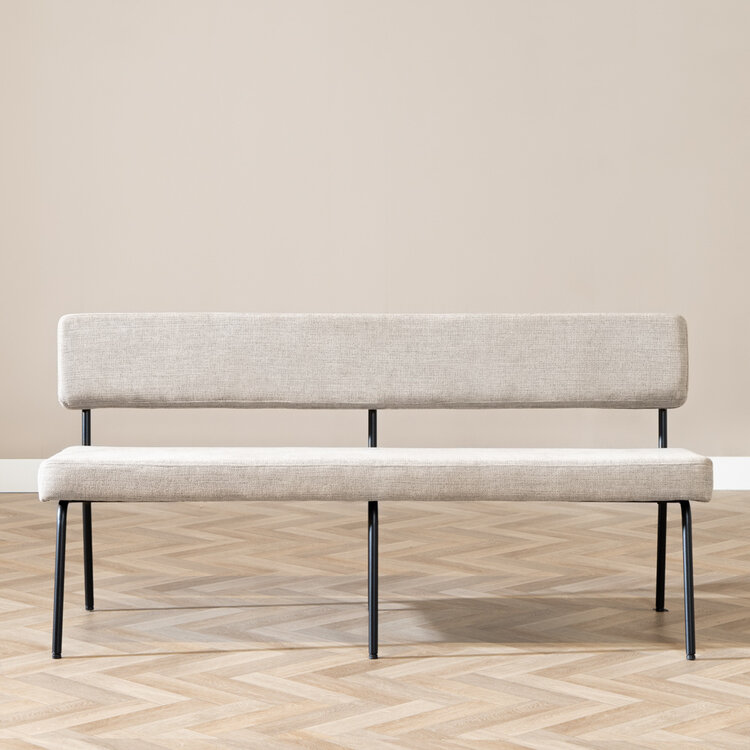 Scandinavische eetkamerbank Espen taupe gerecyclede stof 160 cm