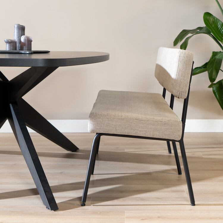 Scandinavische eetkamerbank Espen taupe gerecyclede stof 160 cm