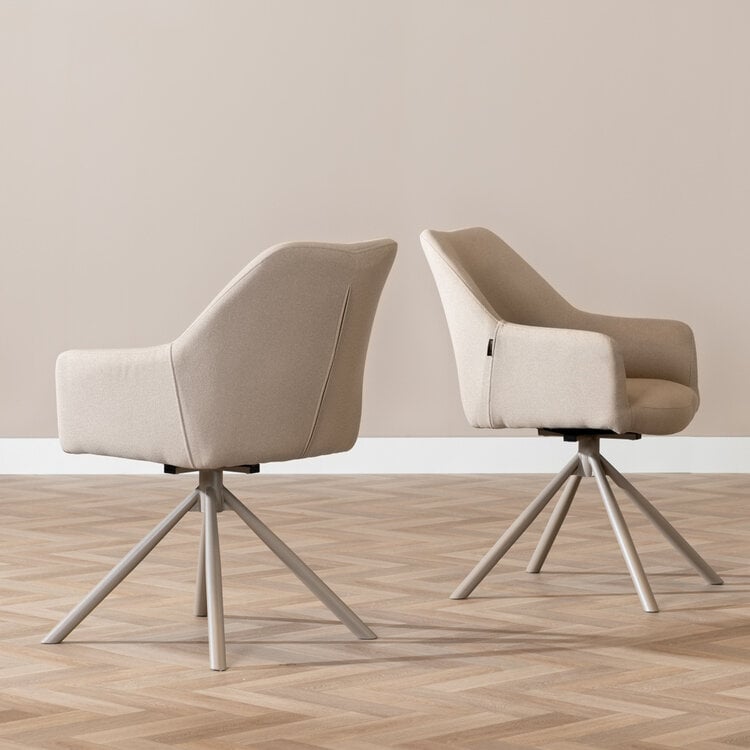 Scandinavische eetkamerstoel Ida draaibaar gerecyclede stof taupe