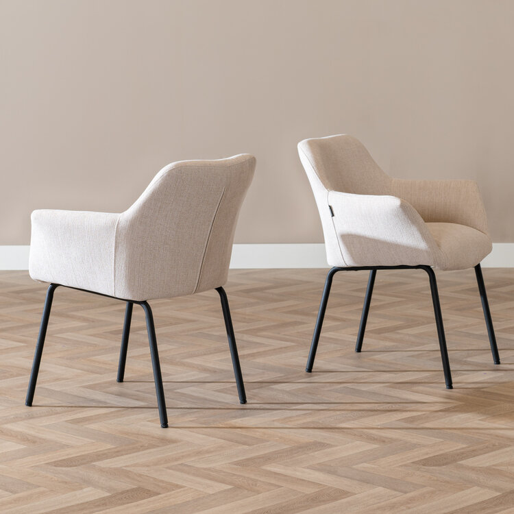 Scandinavische eetkamerstoel Sten gerecyclede stof beige