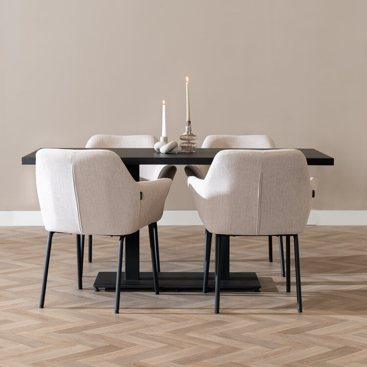 Scandinavische eetkamerstoel Sten gerecyclede stof beige