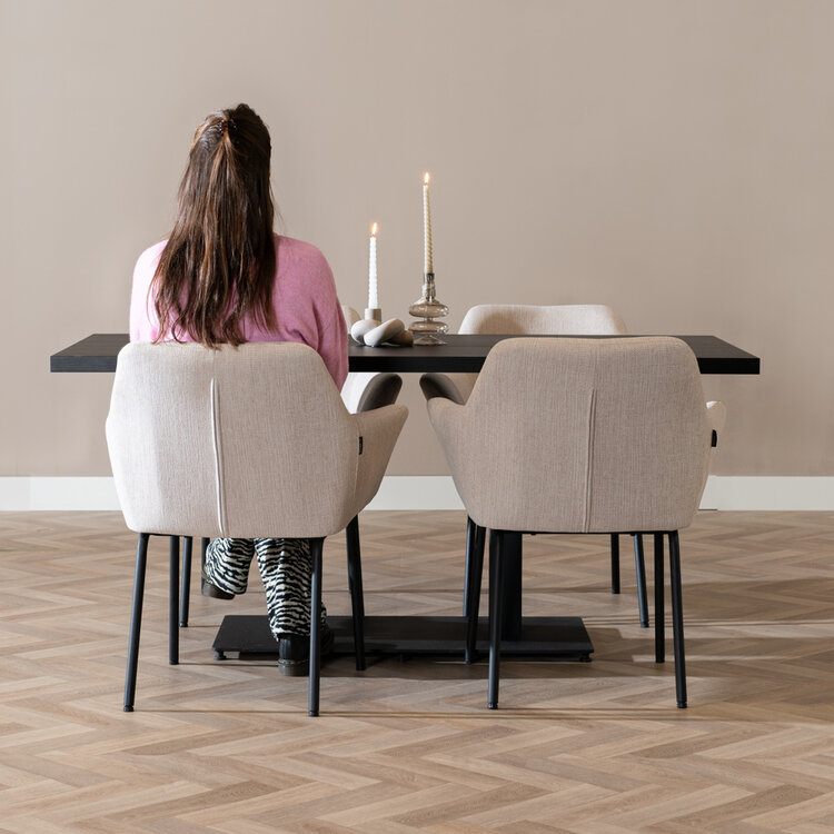 Scandinavische eetkamerstoel Sten gerecyclede stof beige