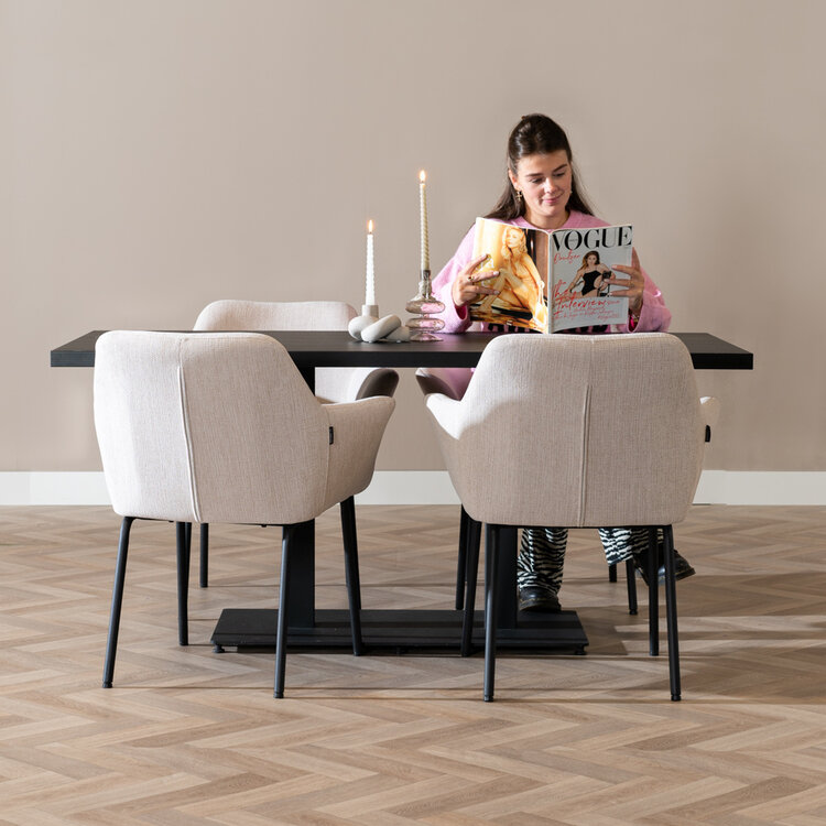 Scandinavische eetkamerstoel Sten gerecyclede stof beige