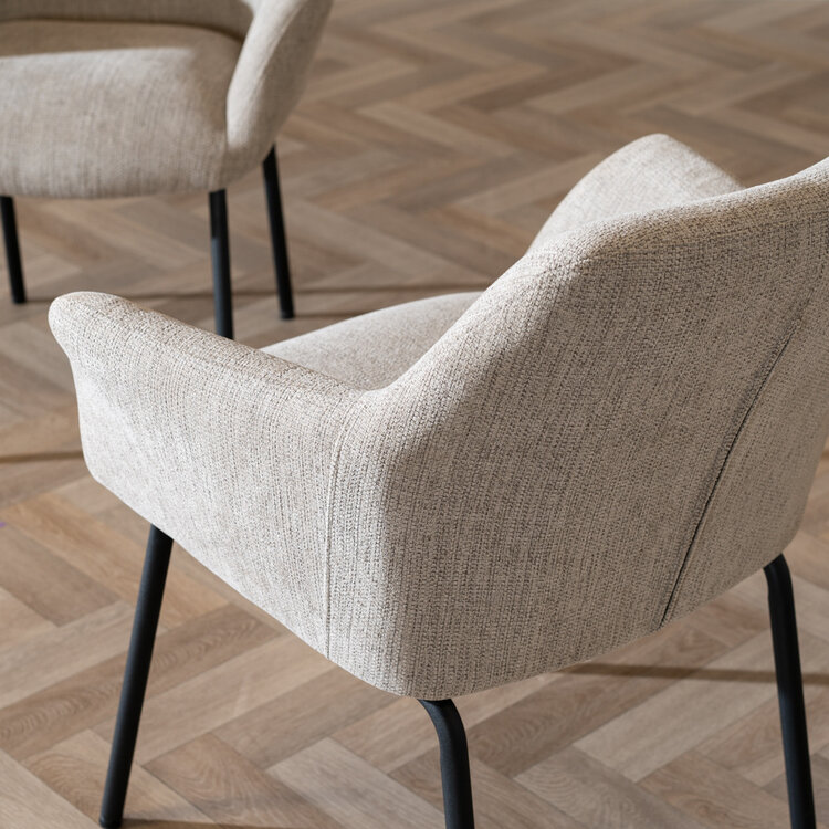 Scandinavische eetkamerstoel Sten gerecyclede stof taupe