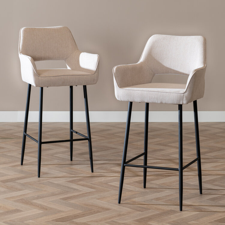Scandinavische barkruk Inga gerecyclede stof beige 78 cm