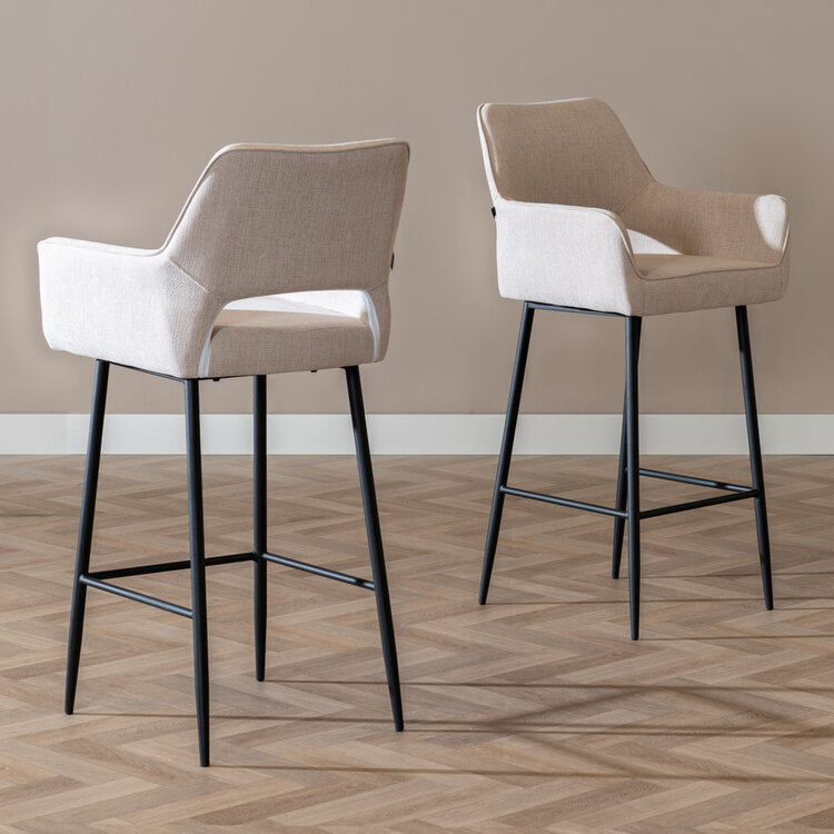 Scandinavische barkruk Inga gerecyclede stof beige 78 cm