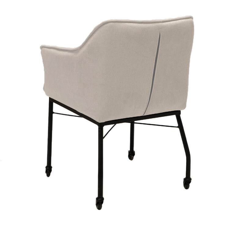Eetkamerstoel met wieltjes Mace ribstof wit/beige