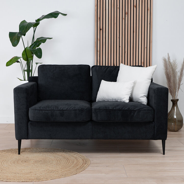 Scandinavische bank 2-zits Orlando stof gemêleerd zwart