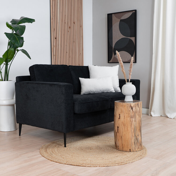 Scandinavische bank 2-zits Orlando stof gemêleerd zwart