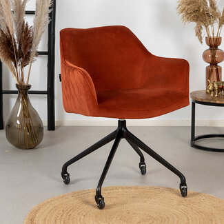 Eetkamerstoel met wieltjes Quinn koper velvet