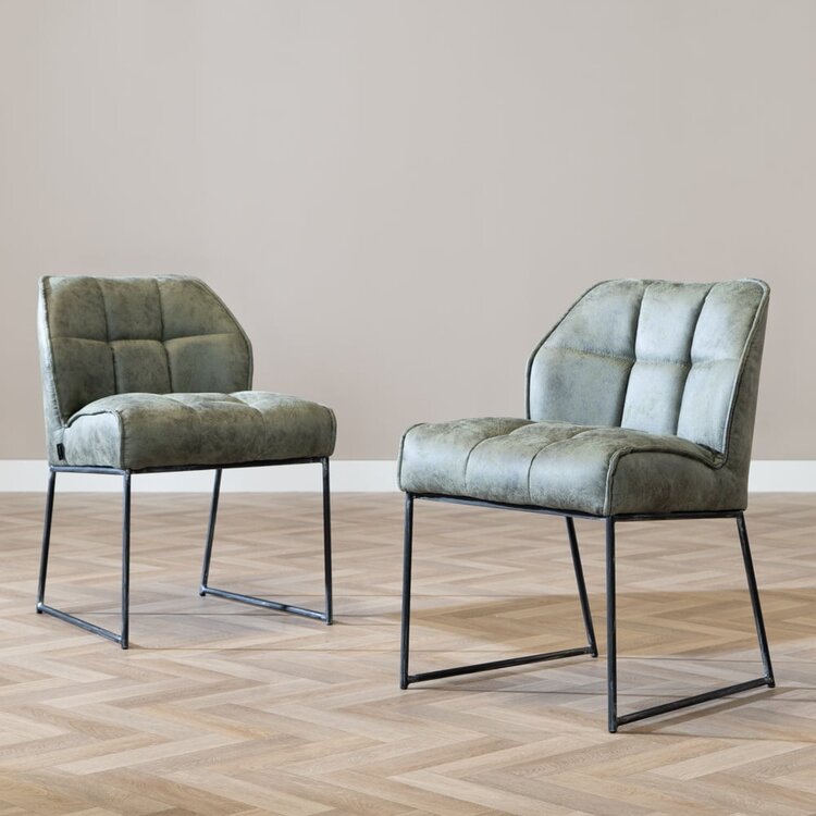 Industriële eetkamerstoel Abel olijfgroen