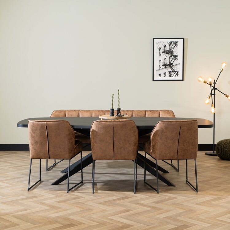 Industriële eetkamerstoel Abel cognac