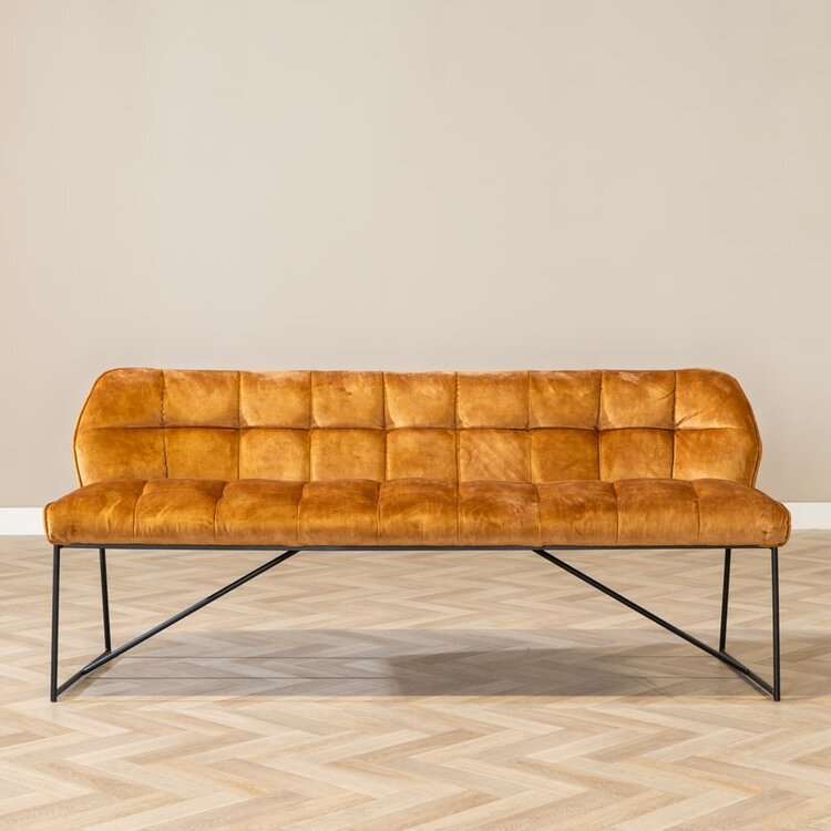 Velvet eetkamerbank Janna okergeel 185 cm