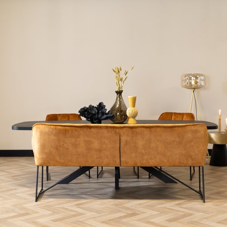 Velvet eetkamerbank Janna okergeel 185 cm