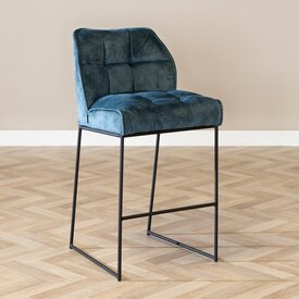 Velvet barkruk Janna blauw 82 cm